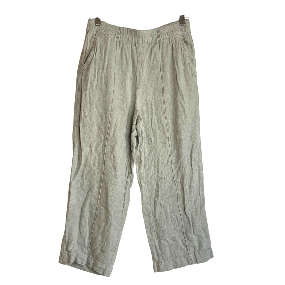 Madewell Breezewoven Pull-On High-Rise Straight Linen Pants Size M Ashen Sage